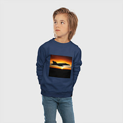 Свитшот хлопковый детский Самолёт на закате, цвет: тёмно-синий — фото 2