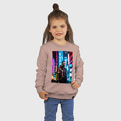 Свитшот хлопковый детский Синтвейв Cyberpunk 2, цвет: пыльно-розовый — фото 2