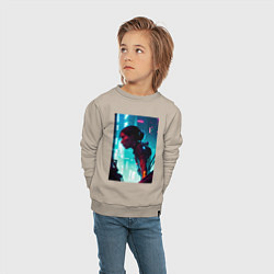 Свитшот хлопковый детский Синтвейв Cyberpunk 3, цвет: миндальный — фото 2