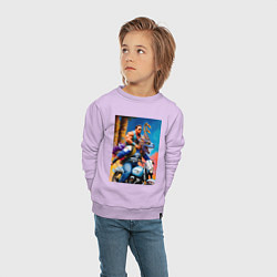 Свитшот хлопковый детский Арнольд Шварценеггер - нейросеть - сюрреализм, цвет: лаванда — фото 2