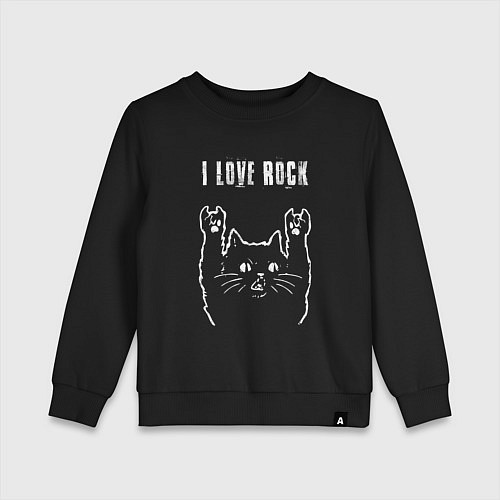 Детский свитшот I love rock рок кот / Черный – фото 1