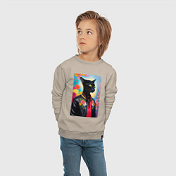 Свитшот хлопковый детский Кошачья мода - нейросеть, цвет: миндальный — фото 2