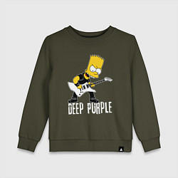 Свитшот хлопковый детский Deep Purple Барт Симпсон рокер, цвет: хаки