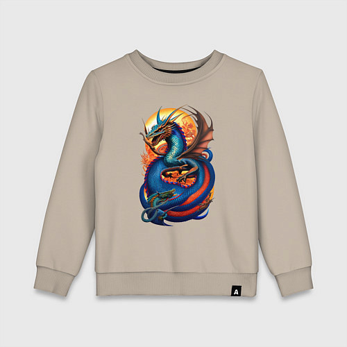 Детский свитшот Japanese dragon - irezumi / Миндальный – фото 1