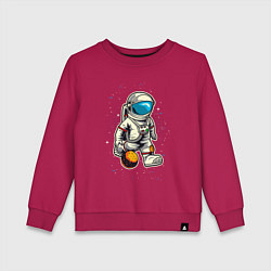 Свитшот хлопковый детский Космонавт играет планетой как мячом, цвет: маджента
