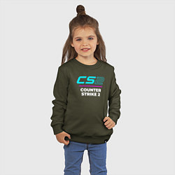 Свитшот хлопковый детский Символ Counter Strike 2 в неоновых цветах, цвет: хаки — фото 2