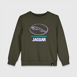 Свитшот хлопковый детский Значок Jaguar в стиле glitch, цвет: хаки