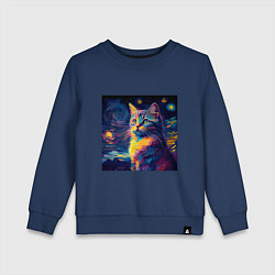 Свитшот хлопковый детский Котик Винсент ван Гог, цвет: тёмно-синий