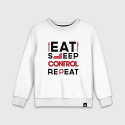 Свитшот хлопковый детский Надпись: eat sleep Control repeat, цвет: белый