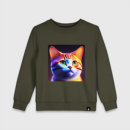 Детский свитшот Милый котик с большими глазами / Хаки – фото 1