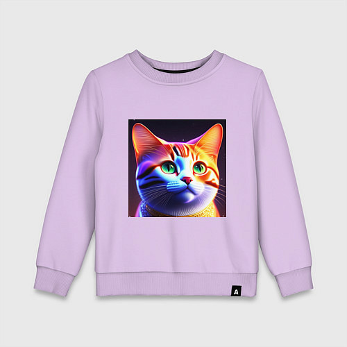 Детский свитшот Милый котик с большими глазами / Лаванда – фото 1