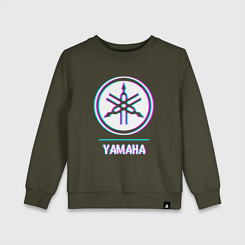 Детский свитшот Значок Yamaha в стиле glitch / Хаки – фото 1