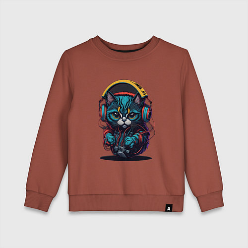 Детский свитшот Dj кот / Кирпичный – фото 1