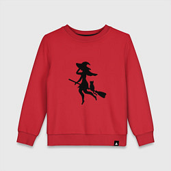 Свитшот хлопковый детский Ведьмочка и кот на метле, цвет: красный