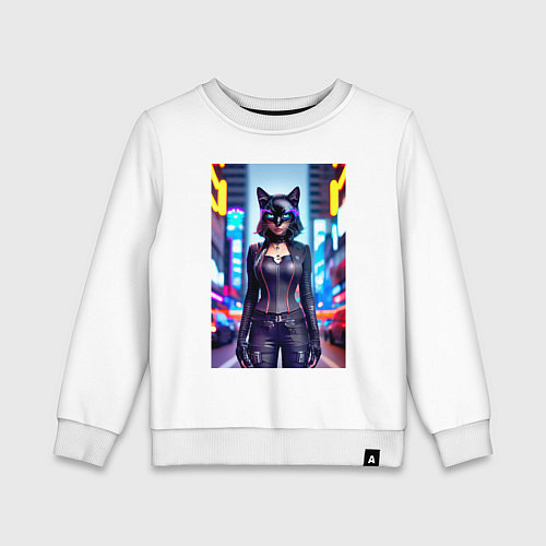 Детский свитшот Крутая кисуля - киберпанк - Нью-Йорк / Белый – фото 1