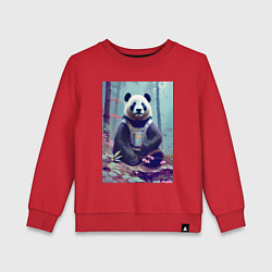 Свитшот хлопковый детский Панда в кибер-жилете - нейросеть, цвет: красный