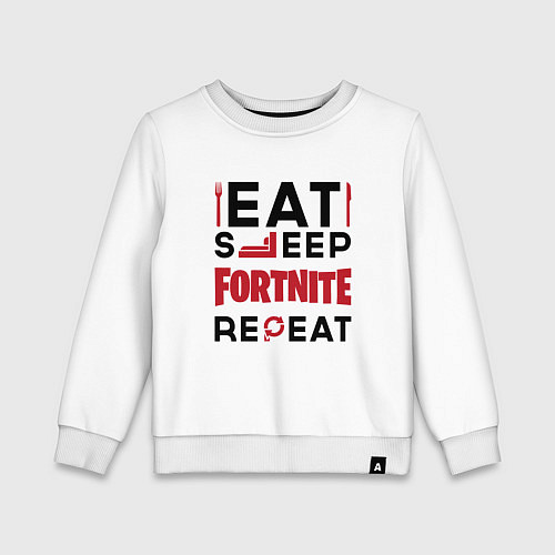 Детский свитшот Надпись: eat sleep Fortnite repeat / Белый – фото 1