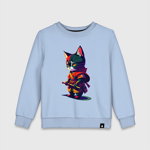 Детский свитшот Котёнок самурай - нейросеть / Мягкое небо – фото 1