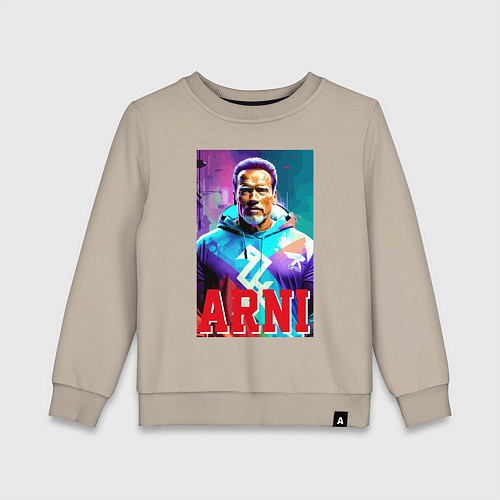 Детский свитшот Super Arnold Schwarzenegger - Arni ai pop art / Миндальный – фото 1