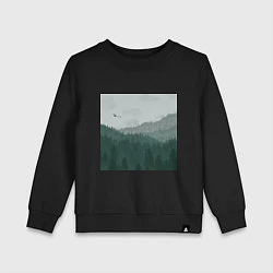Свитшот хлопковый детский Туманные холмы и лес, цвет: черный