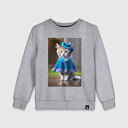 Свитшот хлопковый детский Кошка в голубом платье, цвет: меланж