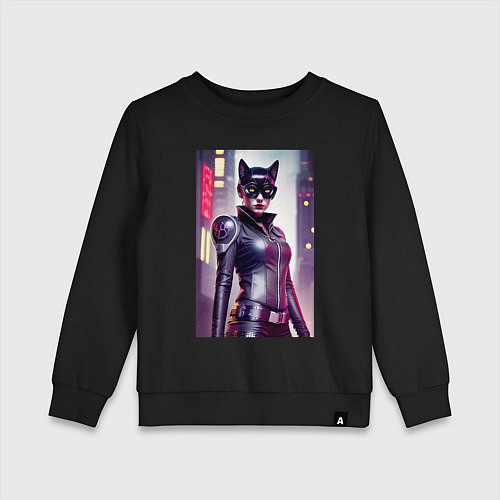 Детский свитшот Крутая кисуля - киберпанк - нейросеть / Черный – фото 1