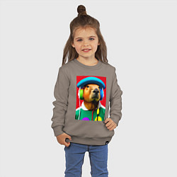 Свитшот хлопковый детский Капибара в наушниках и шляпе - нейросеть, цвет: утренний латте — фото 2