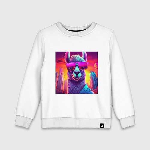 Детский свитшот Лама в очках и куртке / Белый – фото 1