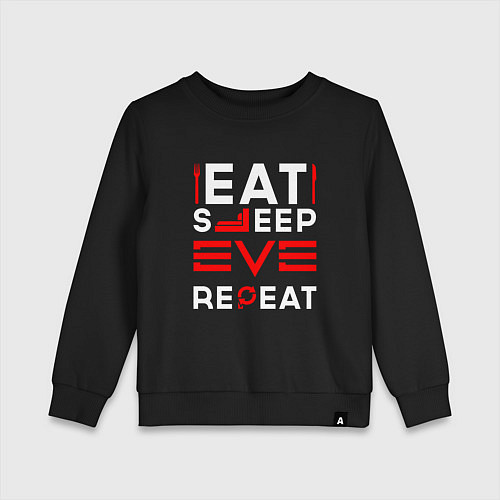 Детский свитшот Надпись eat sleep EVE repeat / Черный – фото 1