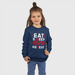 Свитшот хлопковый детский Надпись eat sleep EVE repeat, цвет: тёмно-синий — фото 2