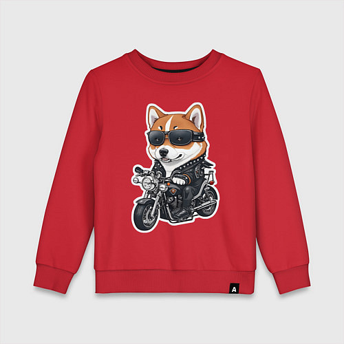 Детский свитшот Shiba Inu собака мотоциклист / Красный – фото 1