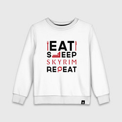Свитшот хлопковый детский Надпись: eat sleep Skyrim repeat, цвет: белый