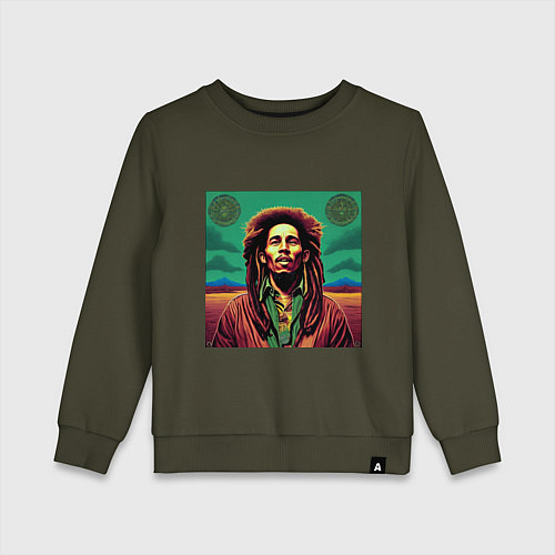 Детский свитшот Digital Art Bob Marley in the field / Хаки – фото 1