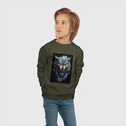 Свитшот хлопковый детский Серый волк и синии брызги, цвет: хаки — фото 2