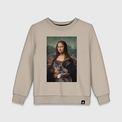Свитшот хлопковый детский Мона Лиза с котиком, цвет: миндальный