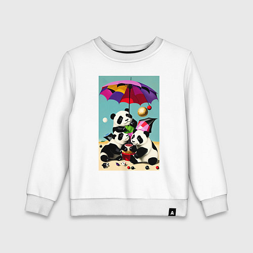 Детский свитшот Три панды под цветным зонтиком / Белый – фото 1