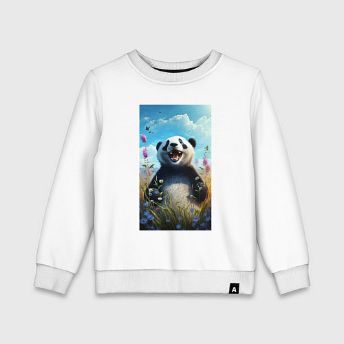 Детский свитшот Довольная панда на природе / Белый – фото 1