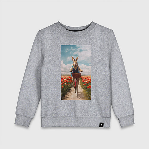 Детский свитшот Заяц едет на велосипеде / Меланж – фото 1