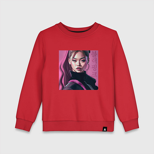 Детский свитшот Blackpink Jennie рисунок портрет / Красный – фото 1