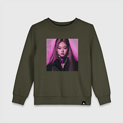 Свитшот хлопковый детский Blackpink Jennie аниме рисунок, цвет: хаки