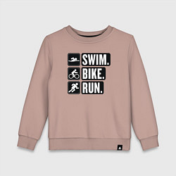 Свитшот хлопковый детский Swim bike run, цвет: пыльно-розовый