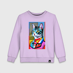 Свитшот хлопковый детский Стильный кот - поп-арт, цвет: лаванда