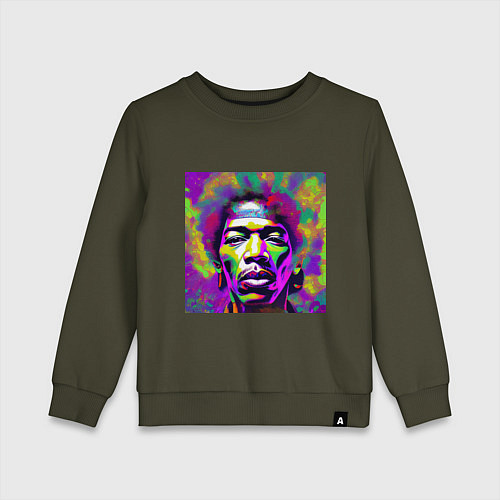 Детский свитшот Jimi Hendrix in color Glitch Art / Хаки – фото 1