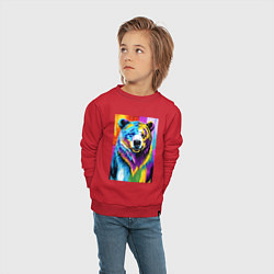Свитшот хлопковый детский Морда медведя - поп-арт - нейросеть, цвет: красный — фото 2