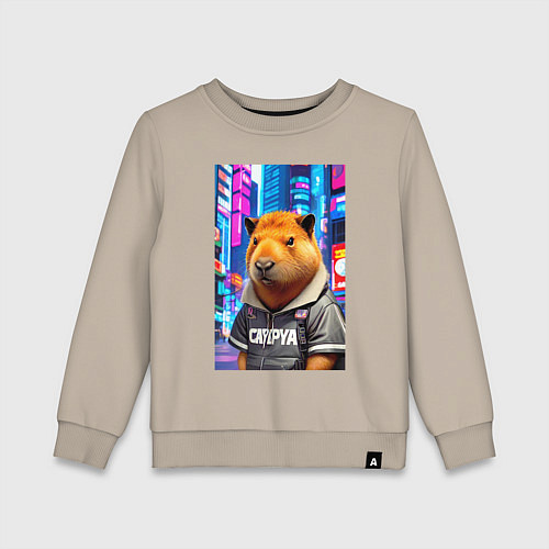 Детский свитшот Cool capybara - urban style - neural network / Миндальный – фото 1