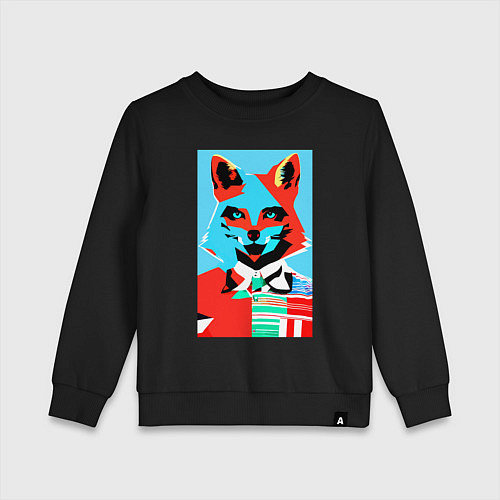 Детский свитшот Морда лисы - поп-арт - нейросеть / Черный – фото 1