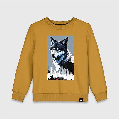 Детский свитшот Волчара в мегаполисе / Горчичный – фото 1