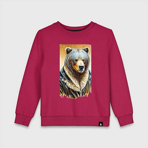 Детский свитшот Могучий медведь в кожаной куртке / Маджента – фото 1