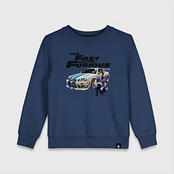 Свитшот хлопковый детский Брайан ОКоннер Nissan Skyline R34, цвет: тёмно-синий