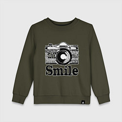 Свитшот хлопковый детский Smile camera, цвет: хаки